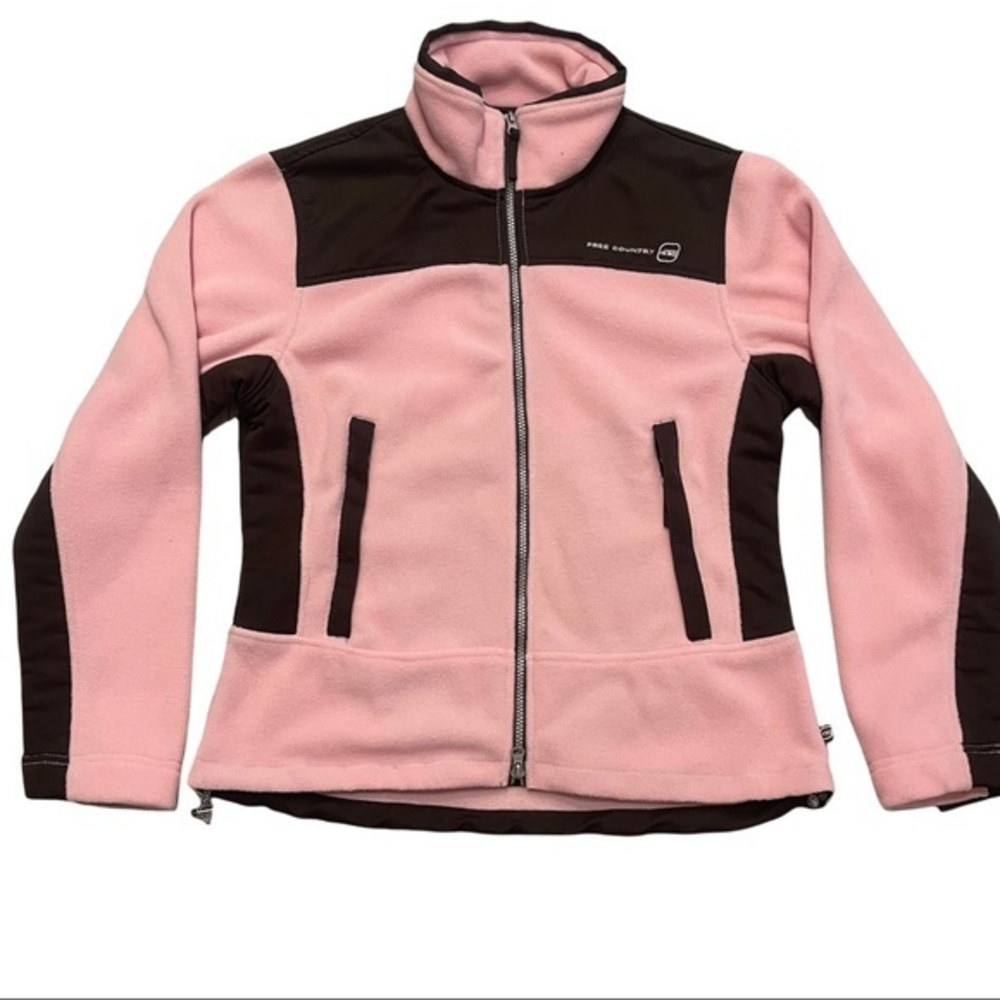 FREE COUNTRY Pink and Brown front Zipper Fleece Jacket Size M